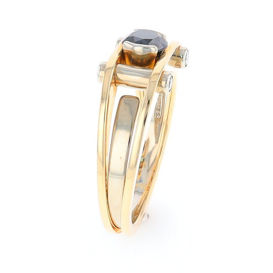 Men's Contemporary White and Yellow Gold Industrial Black Diamond Ring