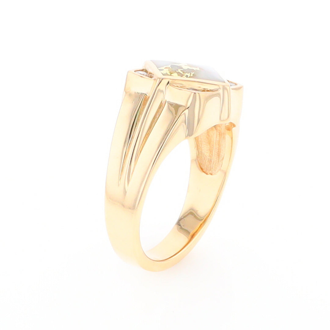 Gold Quartz Mens Ring with Diamond Accents