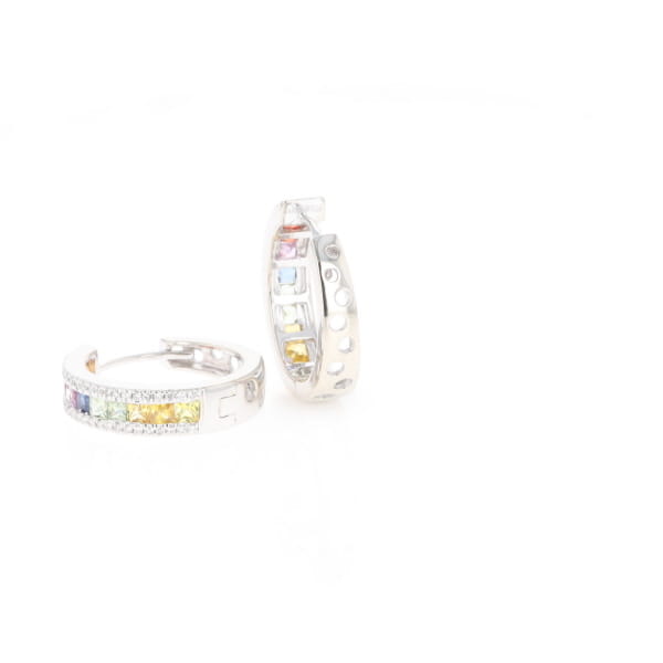 Multi-color Sapphire Hoop Earrings with Diamond Accents
