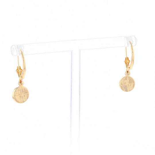 Gold Quartz Earrings Round Inlaid Design Lever Backs