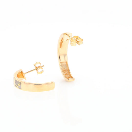 Gold Quartz Hoop Earrings 3 Section Inlaid Design