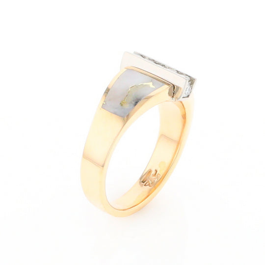 Gold Quartz Ring Double Sided Inlaid Design with .23ctw Diamonds