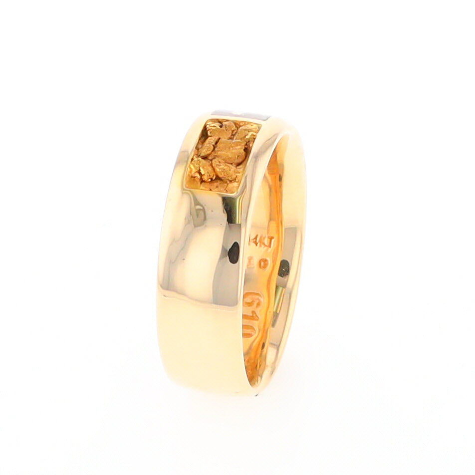 Gold Quartz Ring Rectangle Inlaid with Natural Nugget Sides