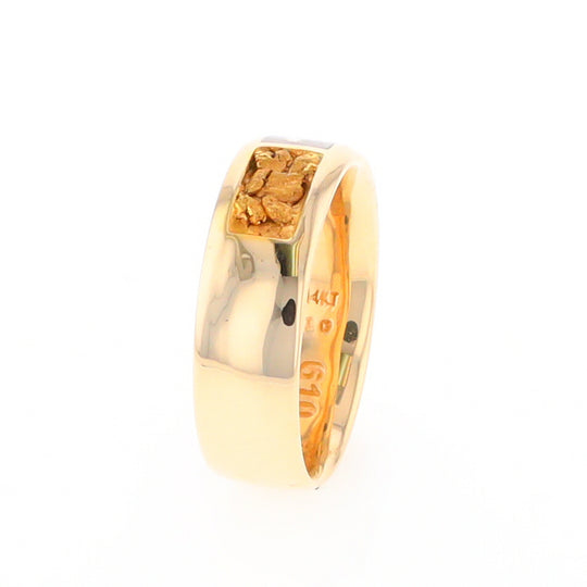 Gold Quartz Ring Rectangle Inlaid with Natural Nugget Sides