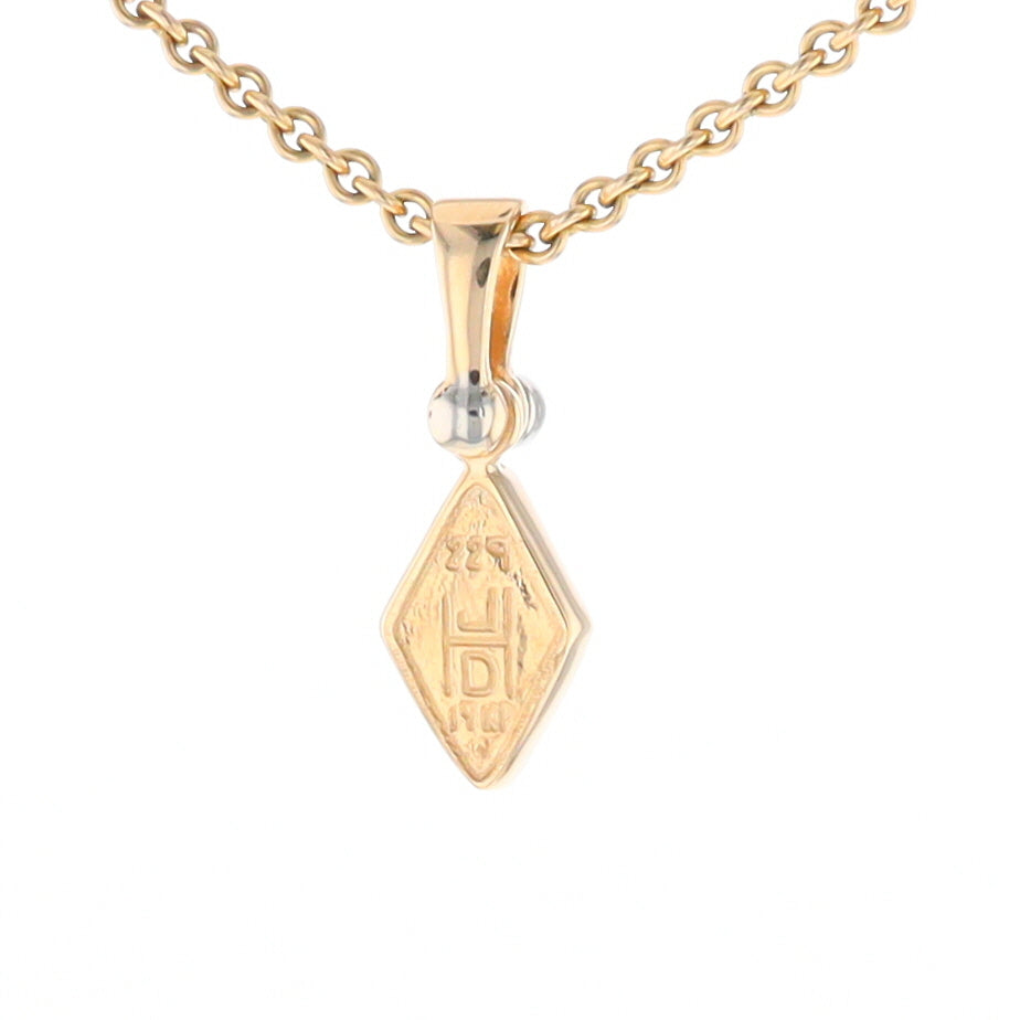 Gold Quartz Necklace Diamond Shape Inlaid Pendant with .02ct Diamond