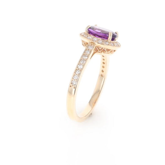 Oval Amethyst with Diamond Halo Ring