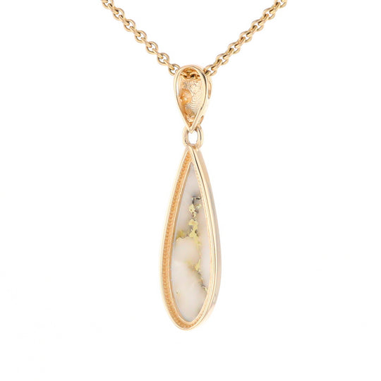 Gold Quartz Pendant Tear Drop Inlaid Design G2