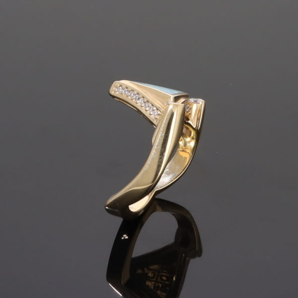 Opal Rings Triangle Inlaid Design with .31ctw Round Diamonds