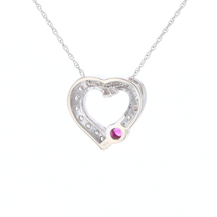 Diamond Heart Pendant with Ruby Accent