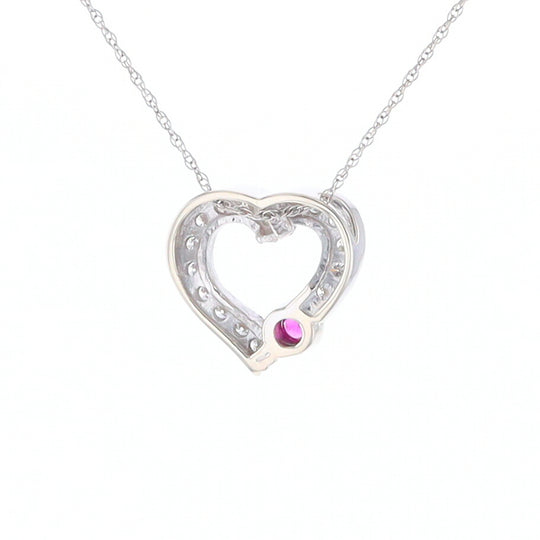 Diamond Heart Pendant with Ruby Accent