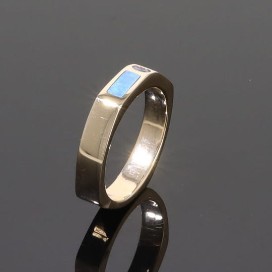 Opal Rings 2 Section Inlaid Design with Round Tanzanite