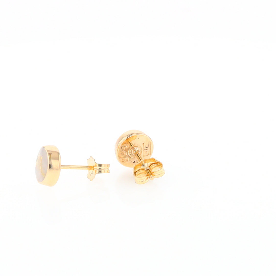 Gold Quartz Earrings Round Inlaid Studs