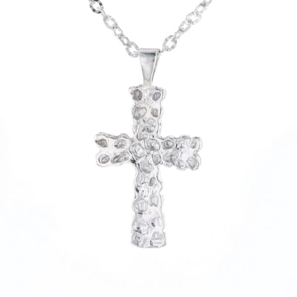 Sterling Silver Nugget Pattered Cross Necklace