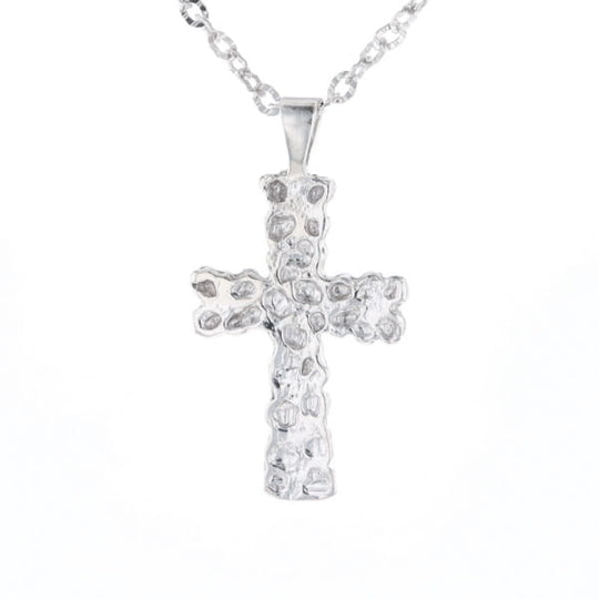Sterling Silver Nugget Pattered Cross Necklace