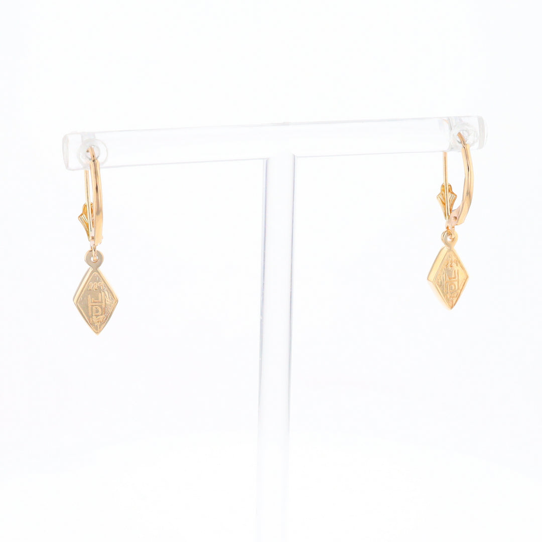 Gold Quartz Earrings Diamond Shape Inlaid Lever Backs G1