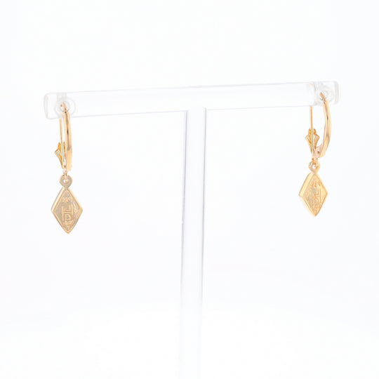 Gold Quartz Earrings Diamond Shape Inlaid Lever Backs G1