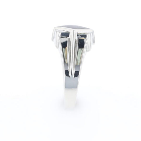 Natural onyx ring diamond shape inlaid design with .16ctw round diamonds