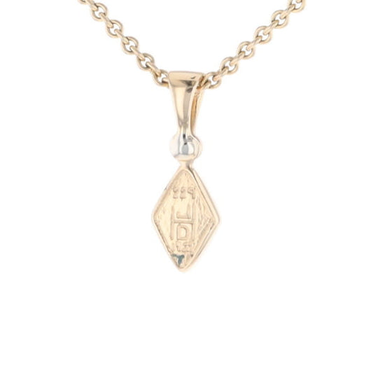Gold Quartz Necklace Diamond Shape Inlaid Pendant with .02ct Diamond