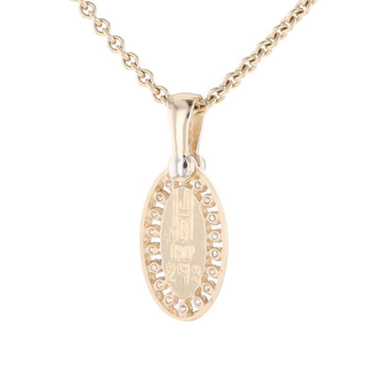 Gold Quartz Pendant Oval Inlaid with .22ctw Round Diamonds Halo (G1)