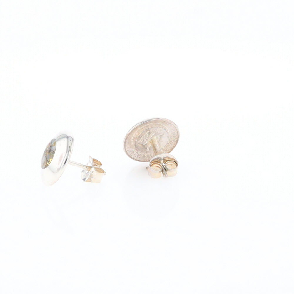 Sterling Silver Gold Quartz Inlaid Circle Stud Earrings - G3