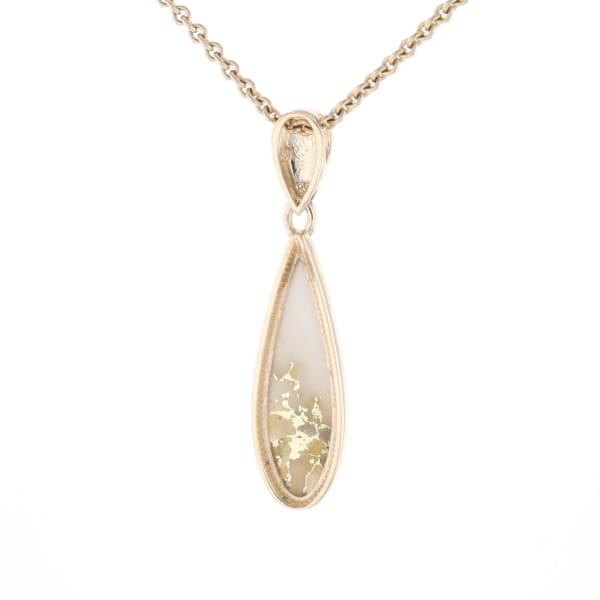Gold Quartz Pendant Tear Drop Inlaid Design G2