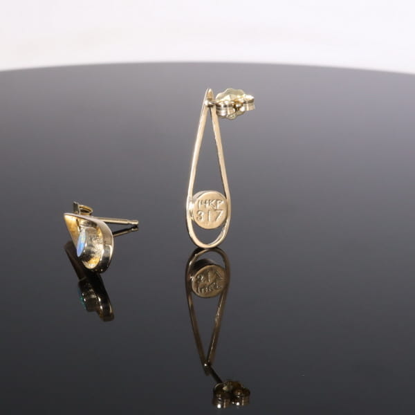 Opal Earrings Round Inlaid Open Tear Drop Design Studs