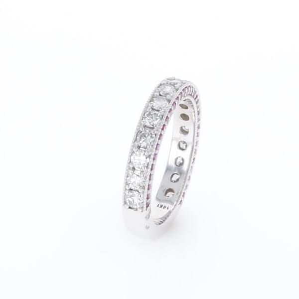 Diamond and Pink Sapphire Wedding Band