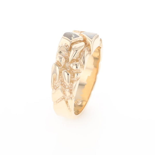 Gold Quartz Ring 3 Section Inlaid Nugget Design Band