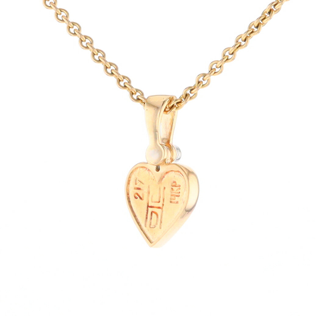 Gold Quartz Necklace Heart Inlaid Design Pendant with .02ct Diamond