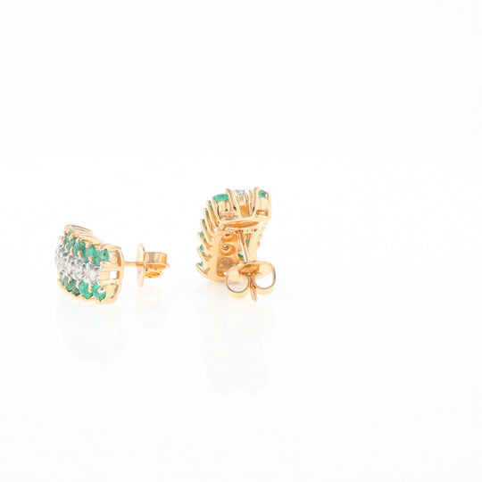 Three-Row Drop Emerald and Diamond Earrings