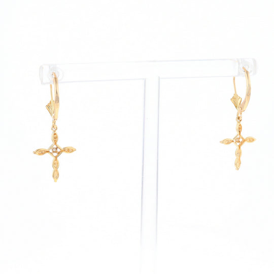 Two-Tone Diamond Cross Earrings