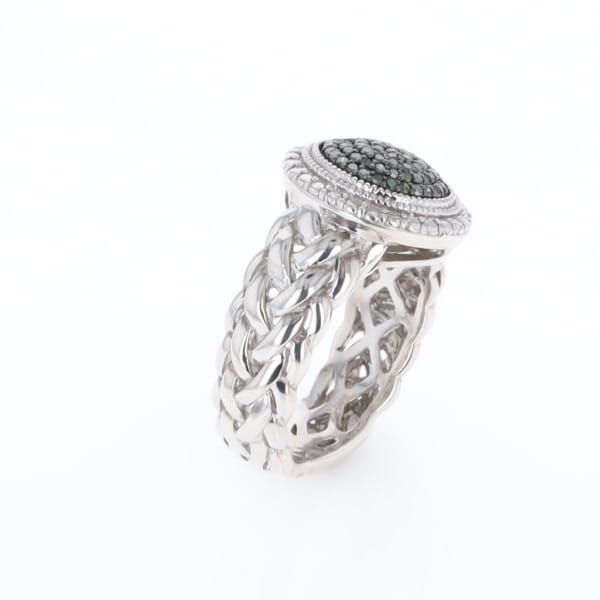 Green Diamond Braided Cluster Ring
