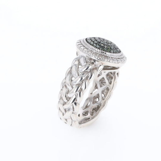 Green Diamond Braided Cluster Ring