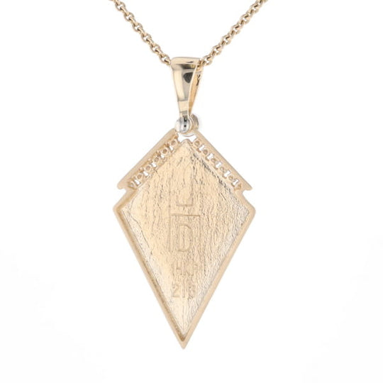Gold Quartz Necklace Kite Shape Inlaid Pendant with .27ctw Diamonds