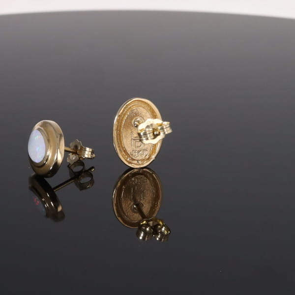 Opal Earrings Oval Inlaid Design Studs