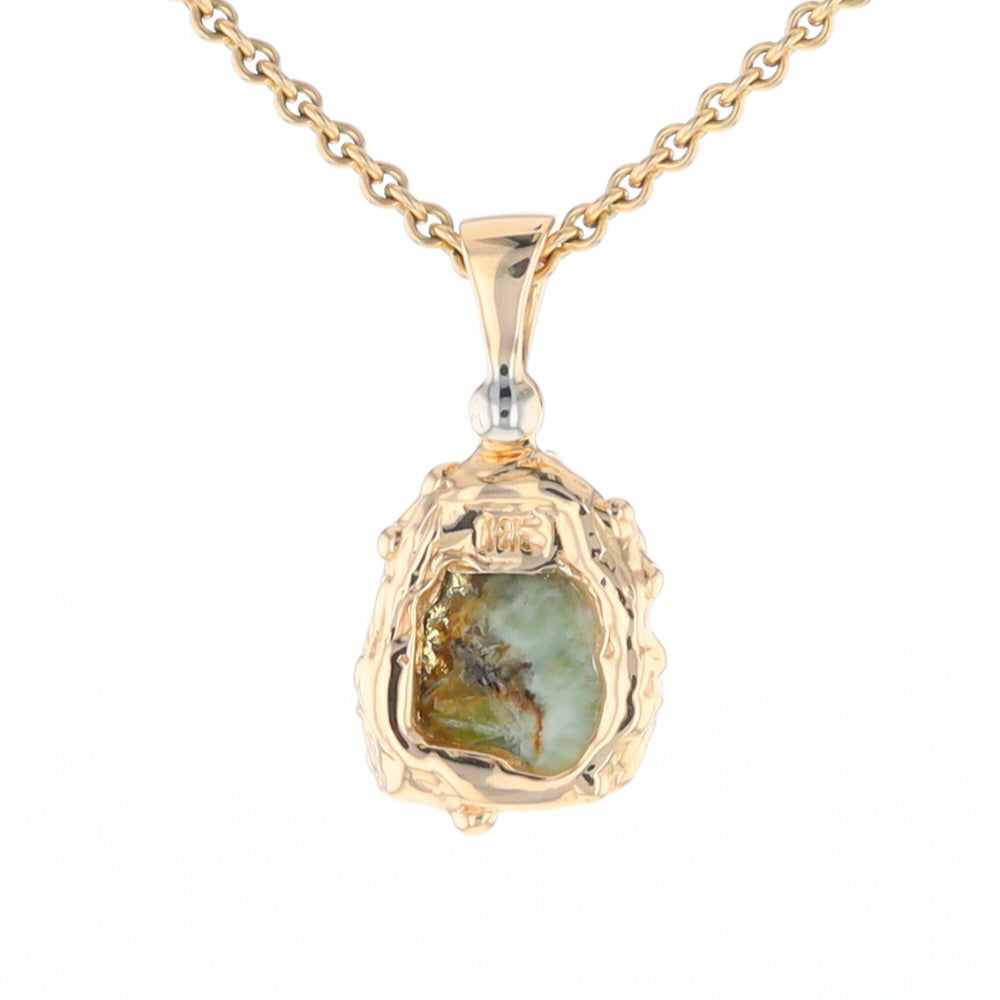 Serpentine & Gold Quartz Freeform Pendant