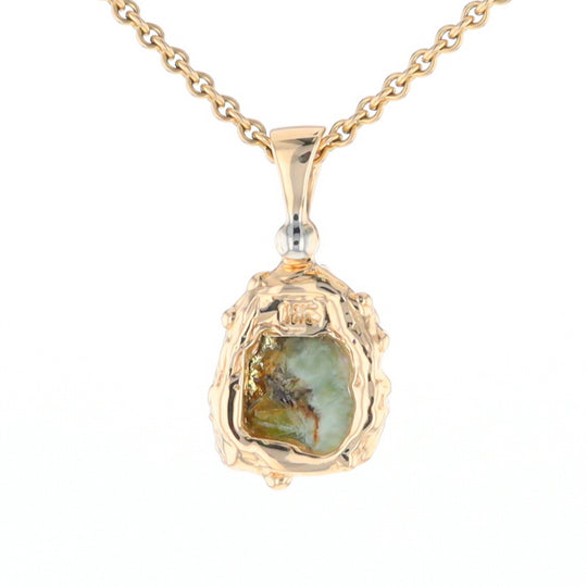 Serpentine & Gold Quartz Freeform Pendant