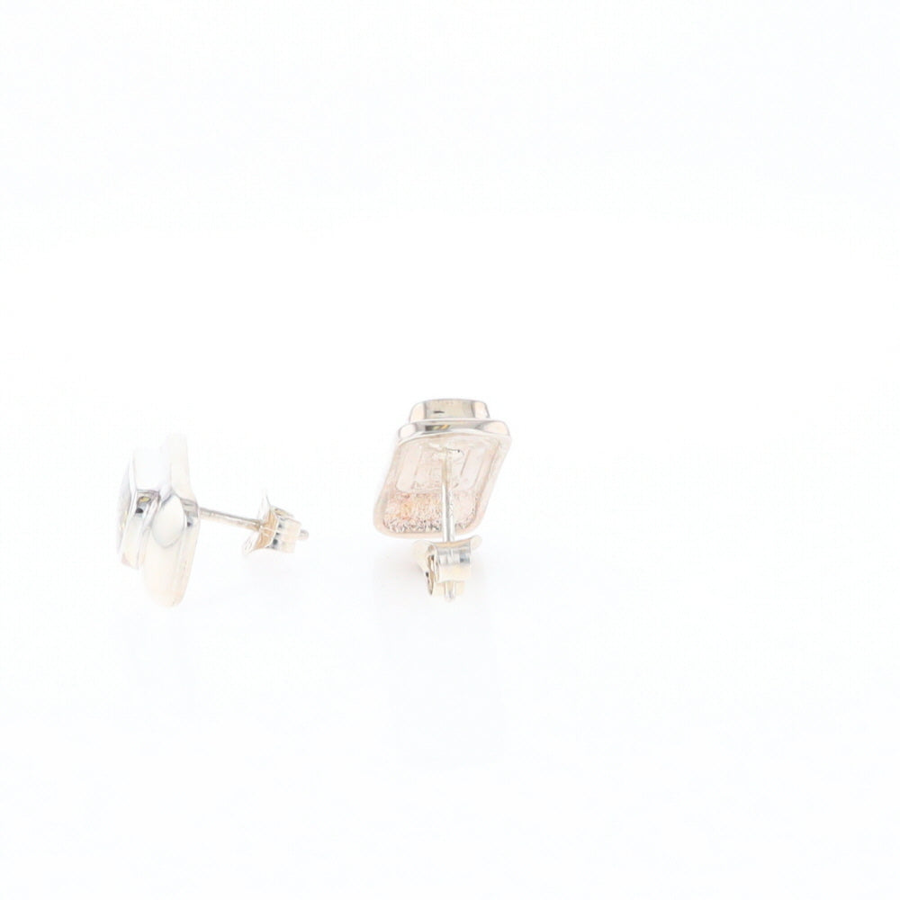 Gold Quartz Inlaid Rectangle Stud Earrings - G3