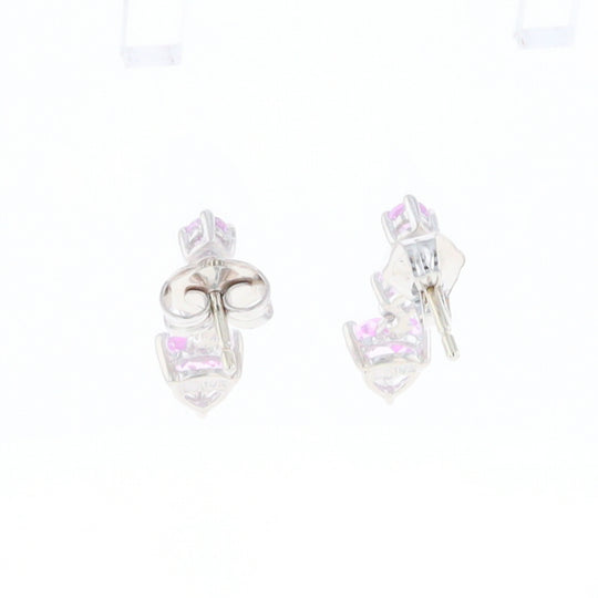 Synthetic Pink Sapphire Dangle Heart Earrings