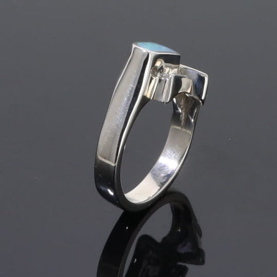 Opal Rings Geometric Inlaid Design with Tanzanite and .08ctw Diamonds
