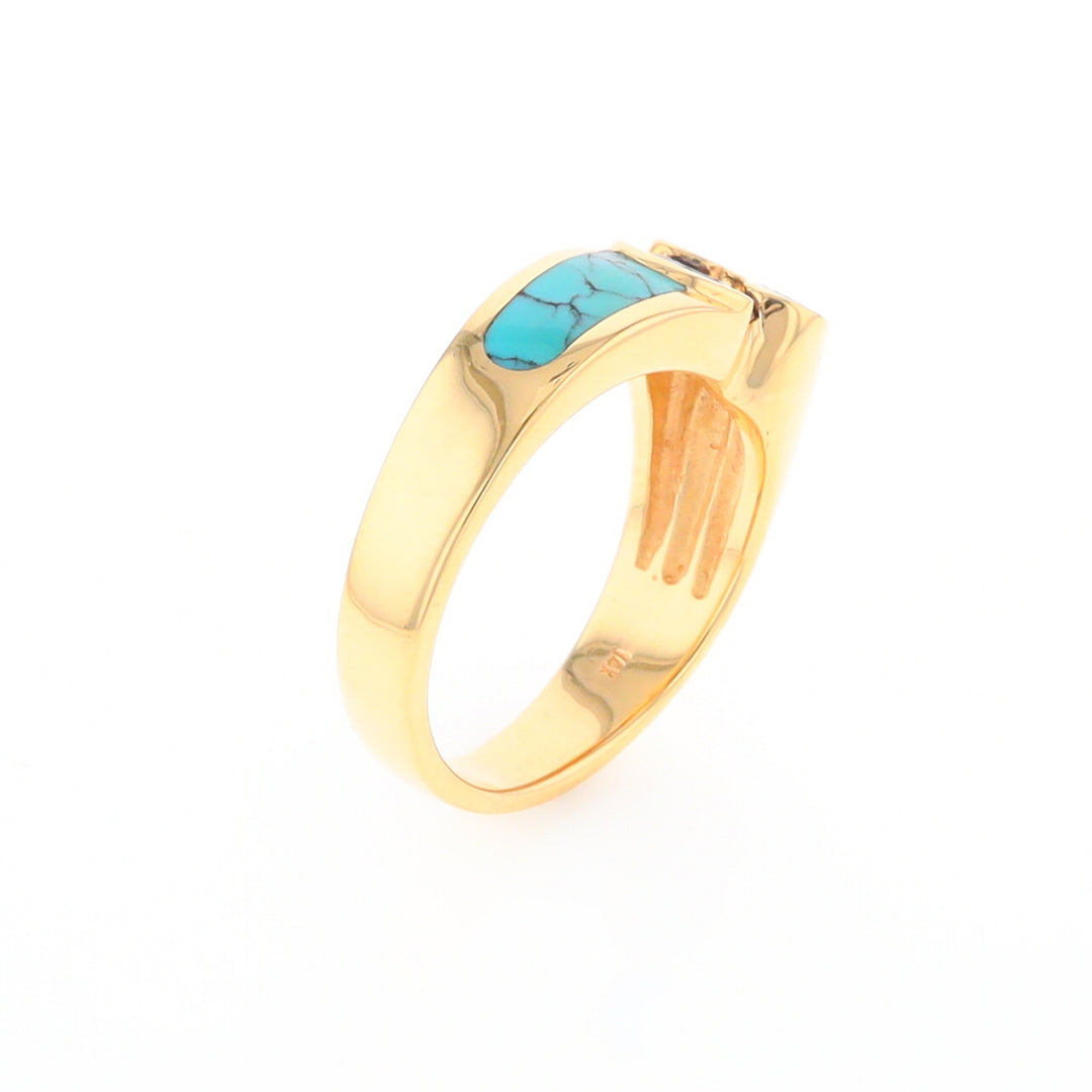 Turquoise Inlaid Ring with Sapphire and 0.23ctw Diamonds