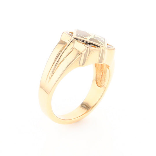 Gold Quartz Mens Ring with Diamond Accents