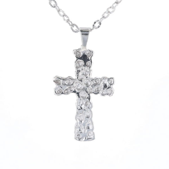Sterling Silver Nugget Pattered Cross Necklace