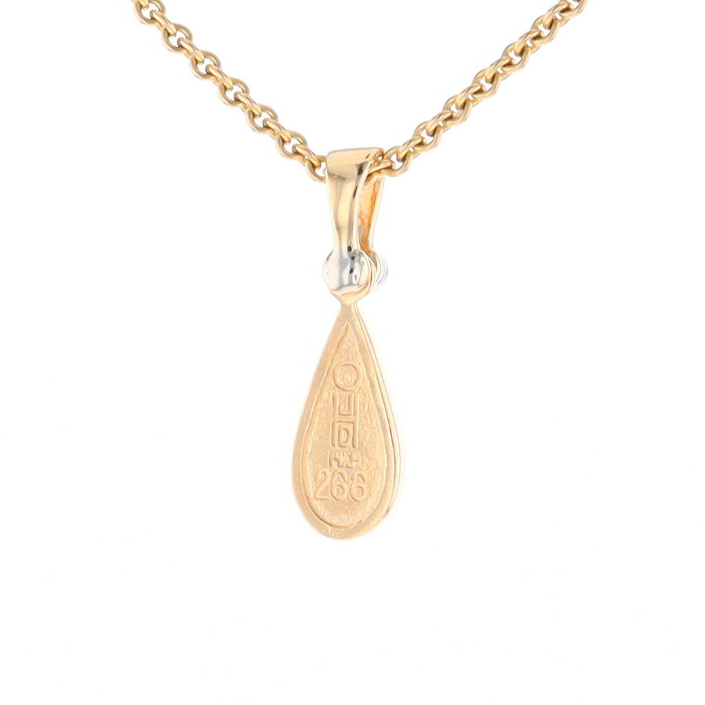 Gold Quartz Pendant Tear Drop Inlaid Design with .02ct Diamond