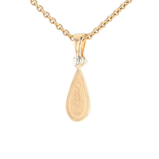 Gold Quartz Pendant Tear Drop Inlaid Design with .02ct Diamond