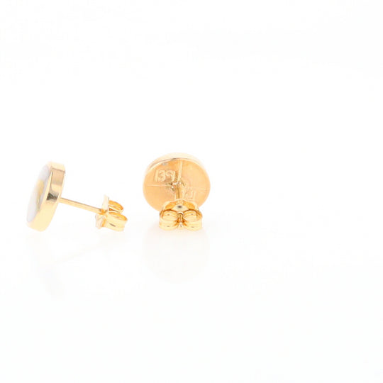 Gold Quartz Earrings 9mm Round Inlaid Studs - G2