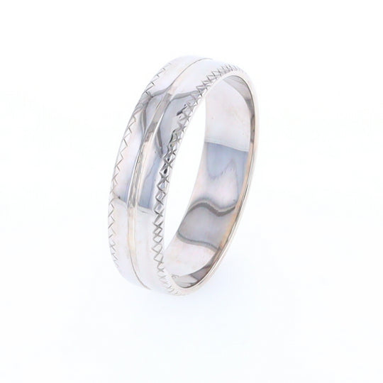 White Gold Cross Hatch Design Wedding Band