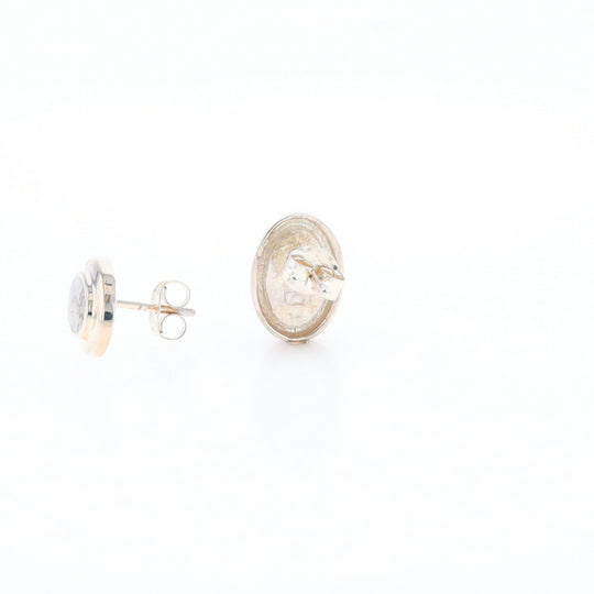 Sterling Silver Gold Quartz Inlaid Oval Stud Earrings - G3