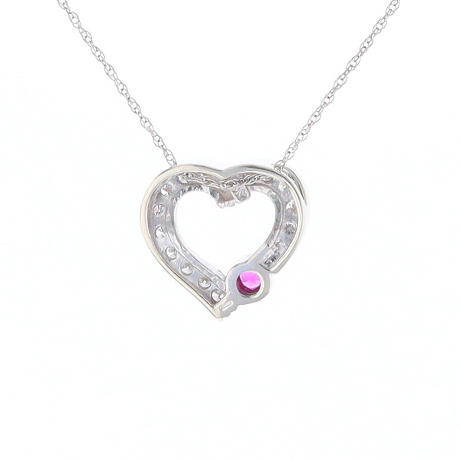 Diamond Heart Pendant with Ruby Accent