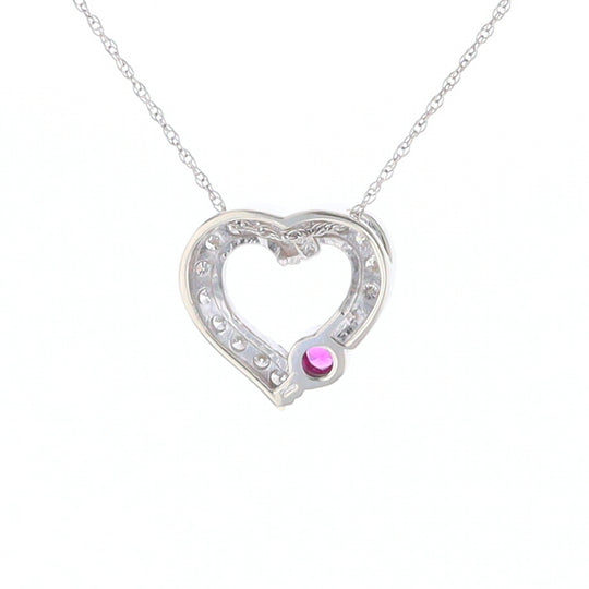 Diamond Heart Pendant with Ruby Accent